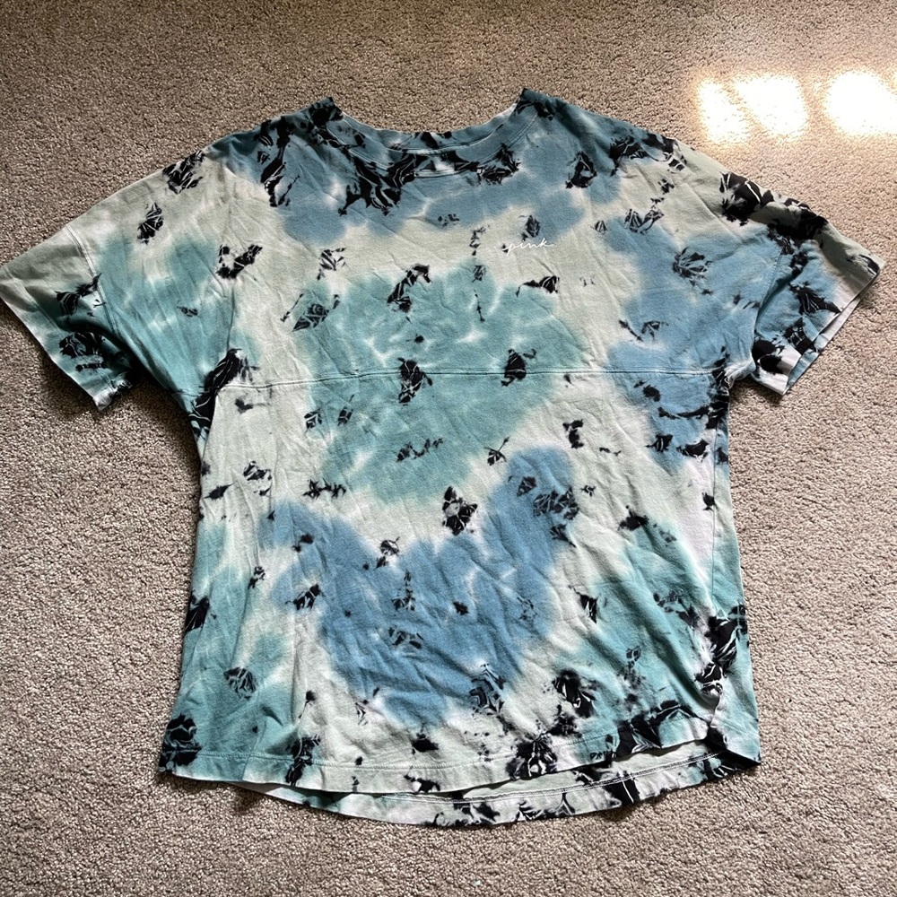 Victoria Secret Pink Shirt, Blue and Black Tie Dye, Size Medium